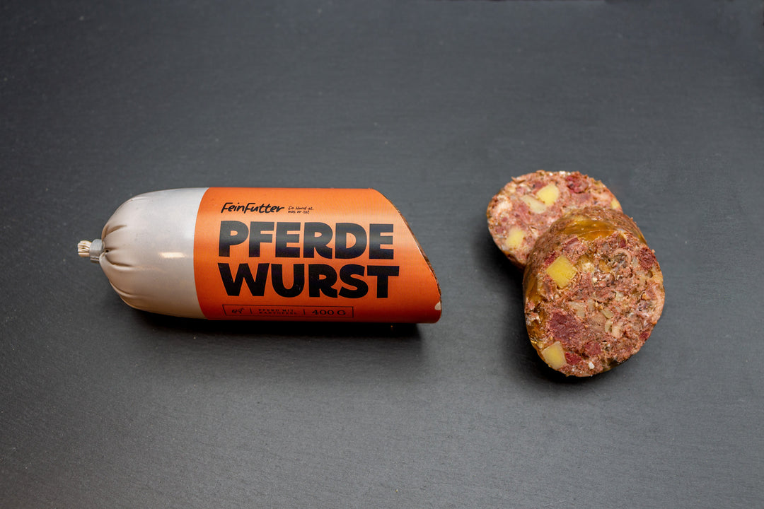 Pferd mit Kartoffel – angeschnitten mit Etikett